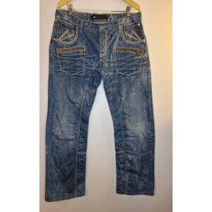 CIPO & BAXX Waxed Denim Jeans Men's 36x34 Buttonfly Whiskered Y2K Grunge Rave